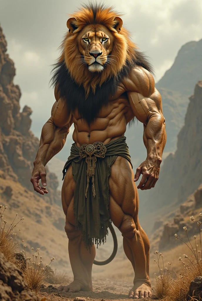 fog:1,3, photography, (expenses: 1,2135), (rough rough skin:1,125) Looks like (rough hard skin: 1,235), ultra-realistic shading, anthropomorphic, light color, (the lion :1,3055), photorealistic, Entertaining, (grin:1.1025), (Edward Gorey:1.3355),scars, Huge pectoral muscles, sports, huge shoulder muscles, tribe, warrior, big biceps, (warrior outfit:1.15), (bracelets:1.15), thin waist, slender sports man, strong, sports, savanna, africa, sahara, meadows, day, sunset