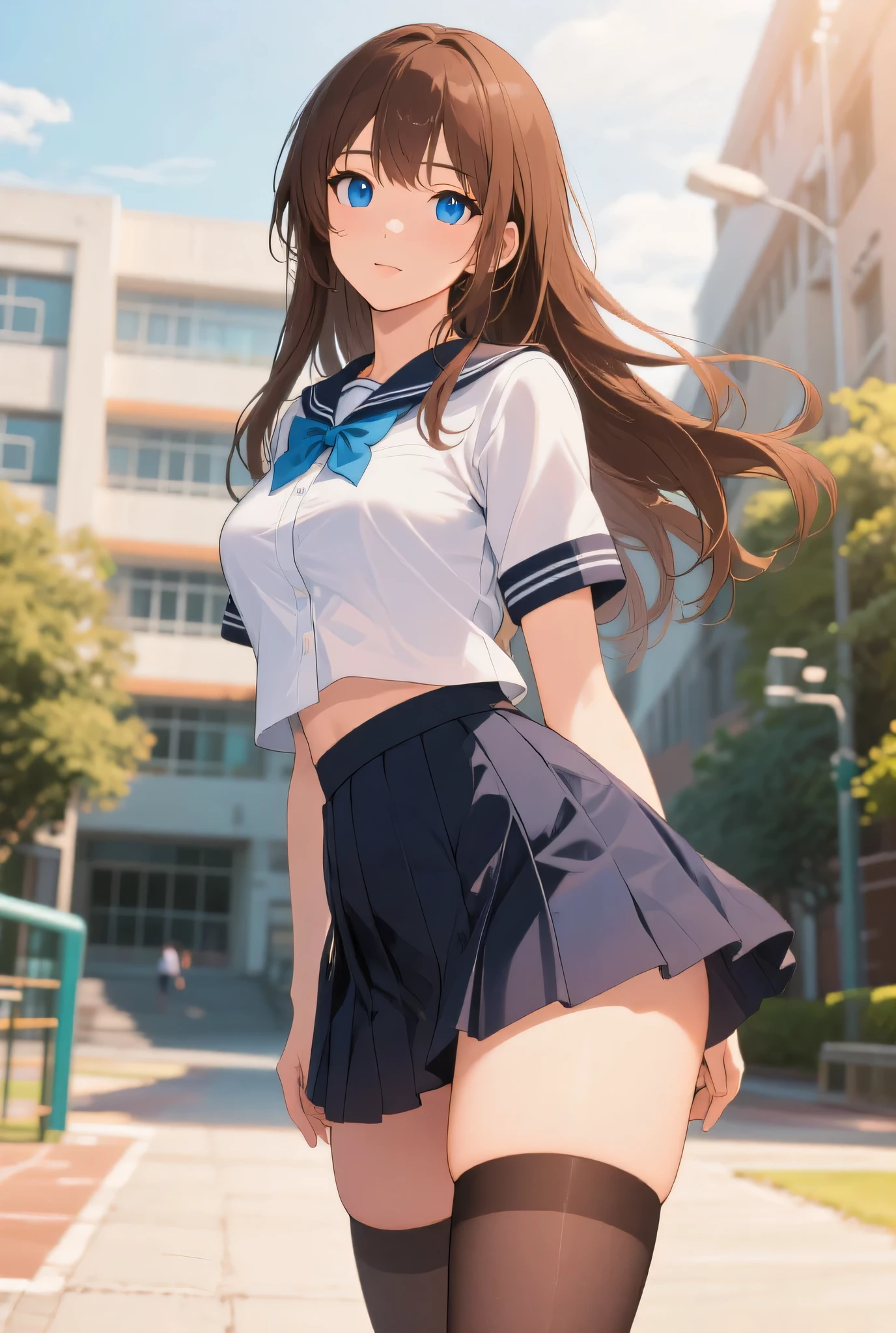 a teen,vaginal discharge,white skin,top quality,big tits,light blue eyes,embarrassing,straight hair,brown hair,pleated skirt,legs open,
