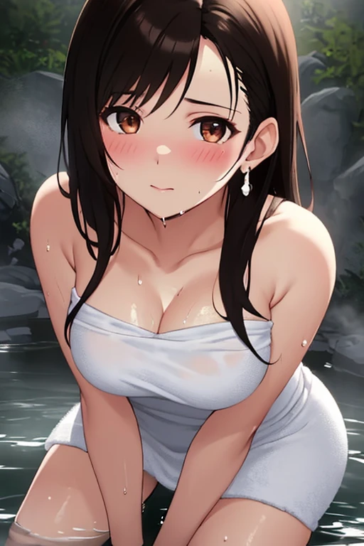 masterpiece, best quality, outdoors, onsen, hot spring, steam,<lora:Concept_Towel:1>
1girl, solo, looking at viewer, cowboy shot, covering, towel, bare shoulders, collarbone, hands on own chest,