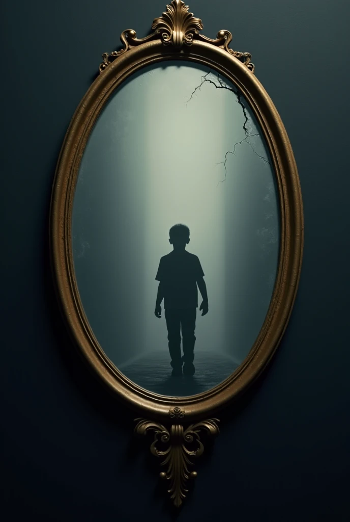 generates an image where a boy is absorbed by a mirror


