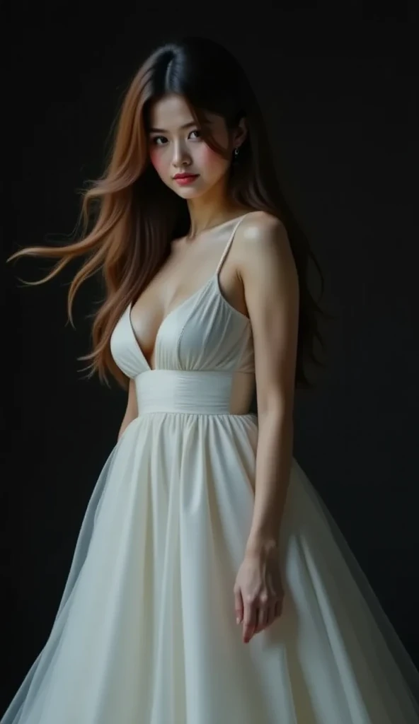 Ultra-clear resolution，Beautuful Women，Gloss on lips，Short dress with bandeau wrap hips，beautifullegs