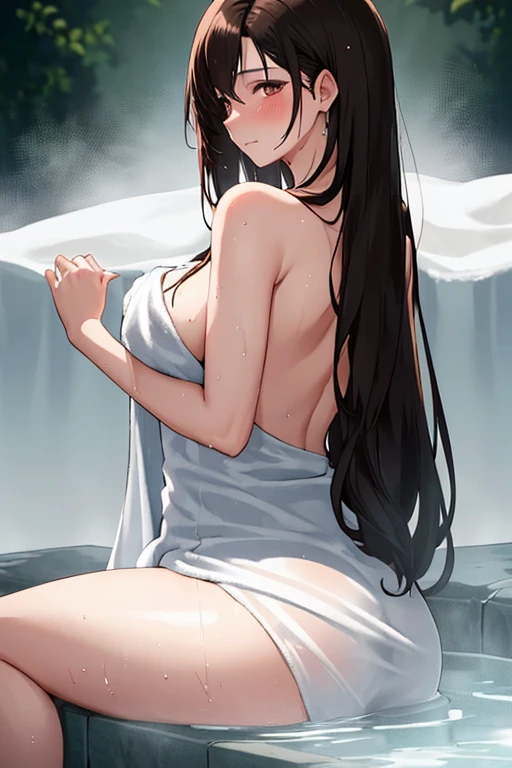 Stunning Chitanda, There is only one beautiful girl,purple eyes, black hair, Naturally straight hair, straight bangs,extremely refined,lips open,flowing long hair,Peerless beautiful girl, dreamlike,Slim,soft, (Sensual), (kawaii), Dream quality,White loose pajamas,no underwear,Swimming beneath the surface,bare shoulders,Clavicle exposed,bare neck,Bare thighs,Exposing the groin,camel toe,bare legs,barefoot,extremely shy,ultra high resolution, (masterpiece:1.2, best quality), (Exquisite and beautiful eyes: 1.2), (Beautiful and delicate face)