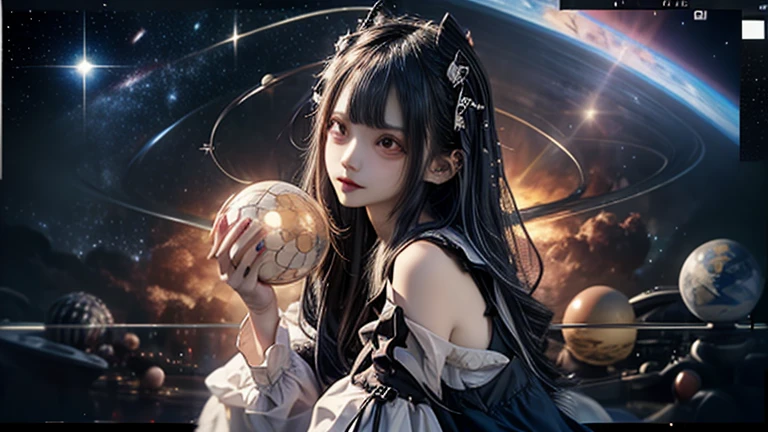 1girll, potrait(enchanced quality:1.4),(Top quality true texture skin), Delicate face,Black hair, Gradient hair, Petite body,(perfect bodies:1.1), There are precious stones on the forehead, rimless eyewears, Sparkling pupils,long eyelasher,grin, hyper photorealism, Cinematic lighting, projected inset, surrealism, hyper HD, Masterpiece, 16k,Lie down,dream on,Wear transparent silk pajamas,Carmelto,Legs slightly open,Tattooed with,Fantasy space,Luxurious space