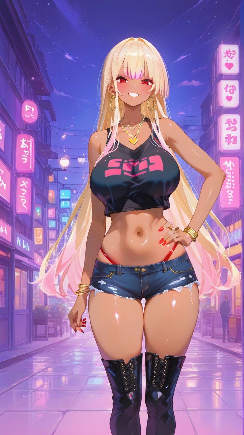 (masterpiece), (Highest quality), Perfect Eyes, Perfect Face, Volumetric lighting, One Mature Woman, Bitch, Pink leopard print bikini dress. Hoop Earrings, Fuller lips, Glossy lipstick, Thick lips. Light pink hair, Short Twin Tails, Wide Hips, Thick thighs, bursting breasts, Extra large areola, Nightlife, City of night, サイbarパンクシティ, Futuristic cityscape. Neon Light, Neon color, (Skyscraper:1.1), Tokyo Tower, Palm tree, Fabric signboard, Ramen stall, Nightclub. Bright city lights, Exotic Cars. alcohol, bar, Soup stall ,alcohol bottles.
