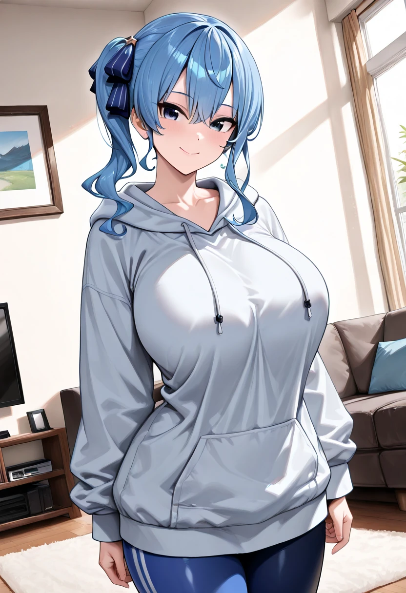(((masterpiece))),fuyumi itadori, Anime girl characters, 1girl, solo, looking at viewer, medium hair, Her hair is Blue graded with purple,Greenbeans eyes, long sleeves, cleavage, bigger breasts, clsed mouth, smile,collarbone, jacket, open clothes, open jacket, blue jacket, ground vehicle, sports bra, tall girl, horny, big ass, beautiful face,Charming, Tight-fitting clothing, hd picture, 4k quality, details of the face is so good,uhd picture, smile face, Flirting,All bodies visible, Standing pose,stand, Japanese face, anime style picture, she is tall, 