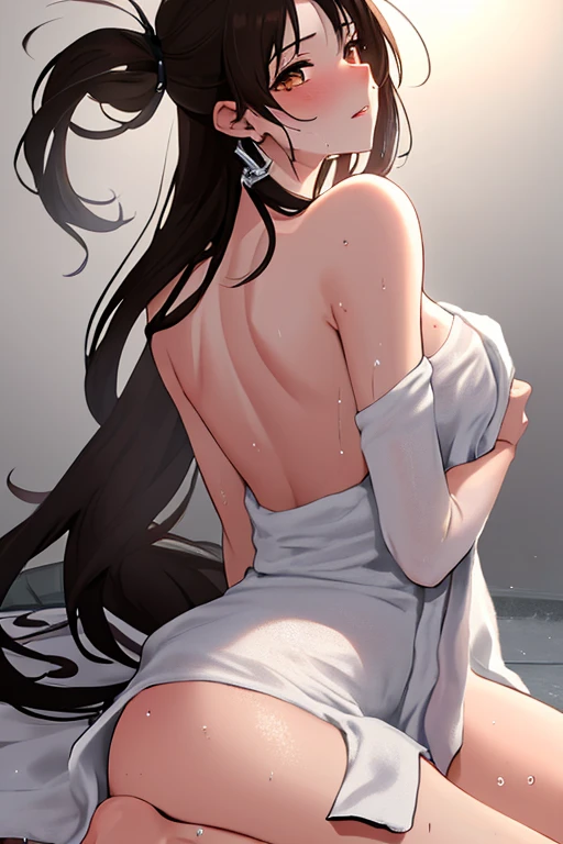 masterpiece, highest quality, NFSW, highest quality, very detailed, 1 girl, disorganized, animal ears, azur lane, bare arms, bare shoulders, chestホールド, chest, choker, cleavage, closed mouth, cow ears, cow horn, cowboy shot, cross halter, flower, frown, hair flower, hair ornaments, halter neck, 自分のthighsに手を当てる, High resolution, horn, Kashino, , large chest, long hair, looking at the viewer, belly button, skin dents, alone, Are standing, Stomach, thighs、 white choker, White Calvin Klein T-back、super breasts、big ass、SFW Giant、T-back that digs into your butt、Calvin Klein Underwear