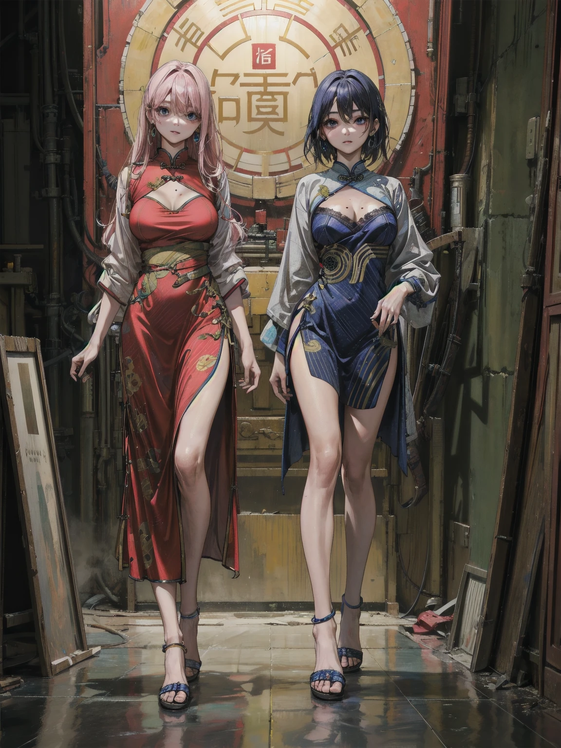 超高分辨率,best qualtiy,photore,16k,oppai,Raised sexy,Bright red opening cheongsam,Look ahead,Provocative eyes,the night,城市,A pink-haired,sports cars