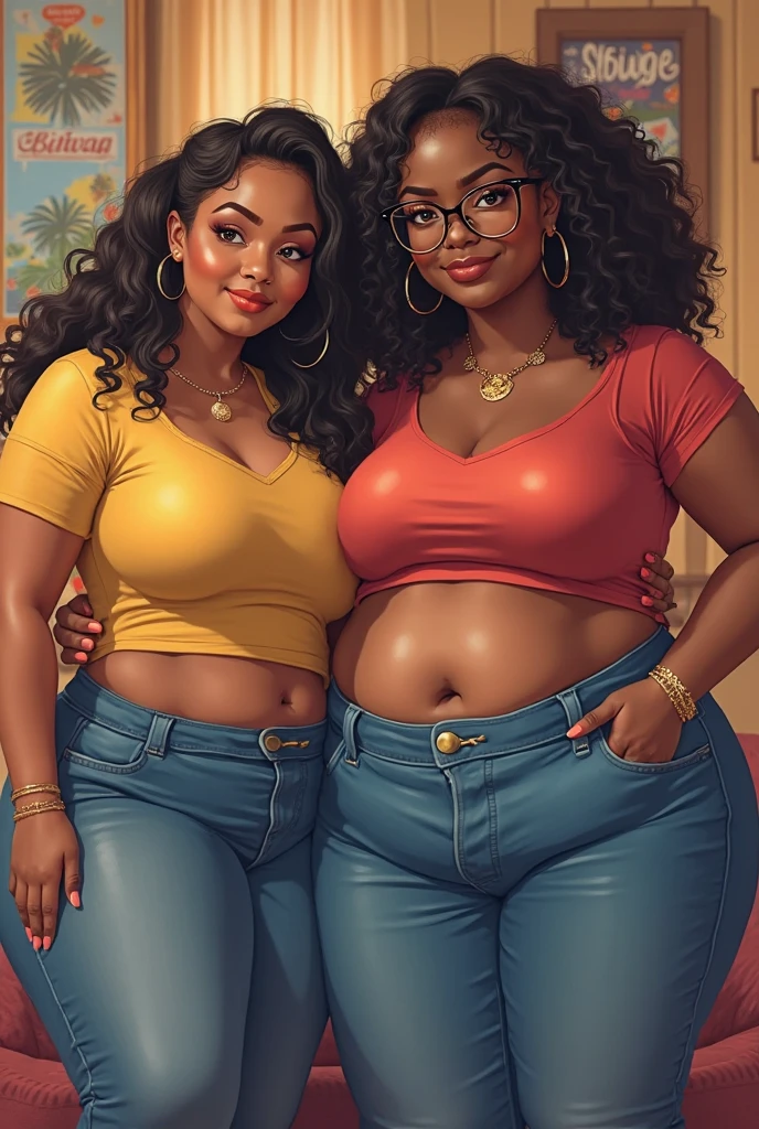 A beautiful pudgy black woman being fed by her other friend, bloated girls