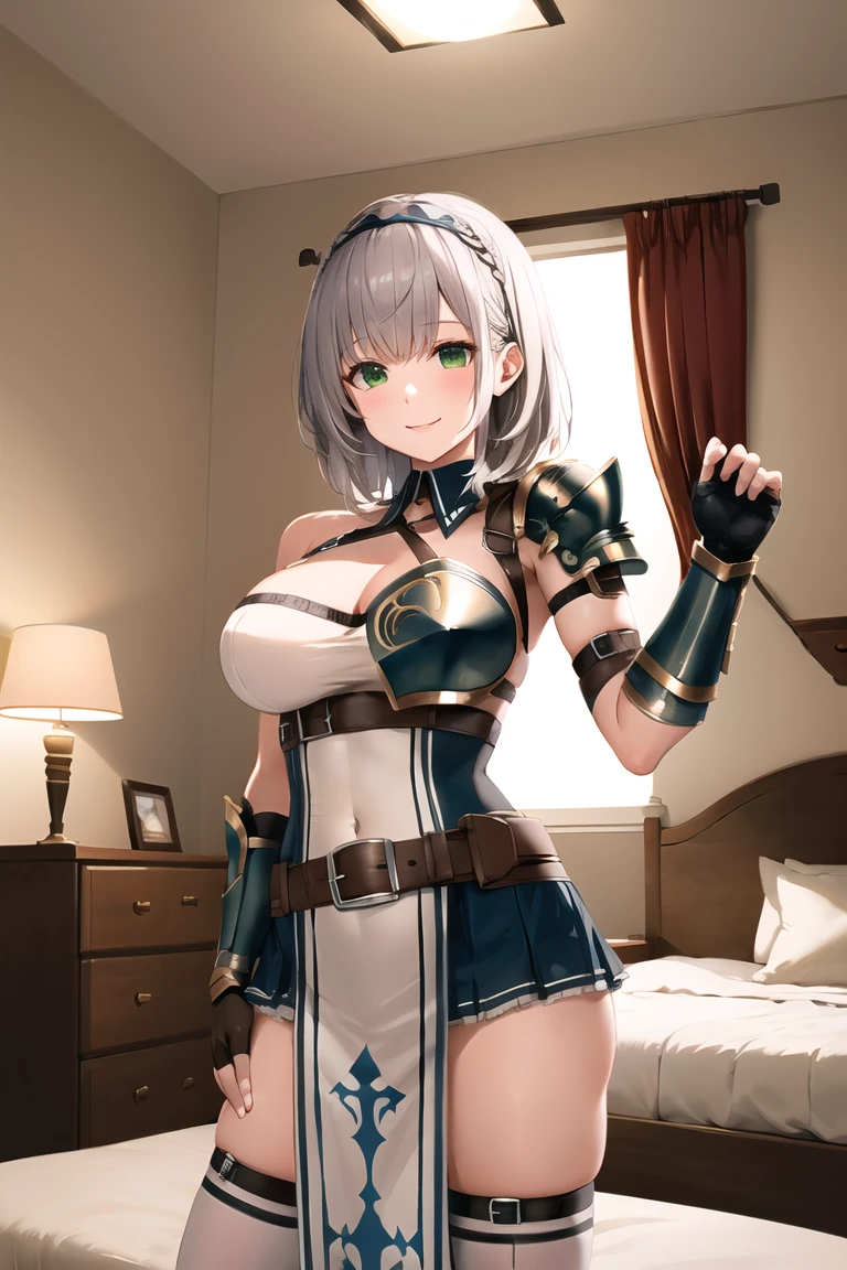 (Realistic painting style:1.1), masterpiece, best quality, absurdres,
kallen kaslana (sixth serenade), kallen kaslana, white hair, blue eyes, braid, gloves, long hair, braided ponytail, bangs, bare shoulders, (purple thighhighs:1.1), (purple gloves:1.2), purple pants, long sleeves, hair between eyes, (large breasts:0.85), hair ornament, single braid, pants, flower,
indoors, dojo,
from below, looking at viewer, looking down, (abs, muscular), navel, skindentation, sports bra, underwear, stomach, athletic, topless, yandere, smile,
<lora:kallenKaslanaSixthSerenade_v10:0.7>