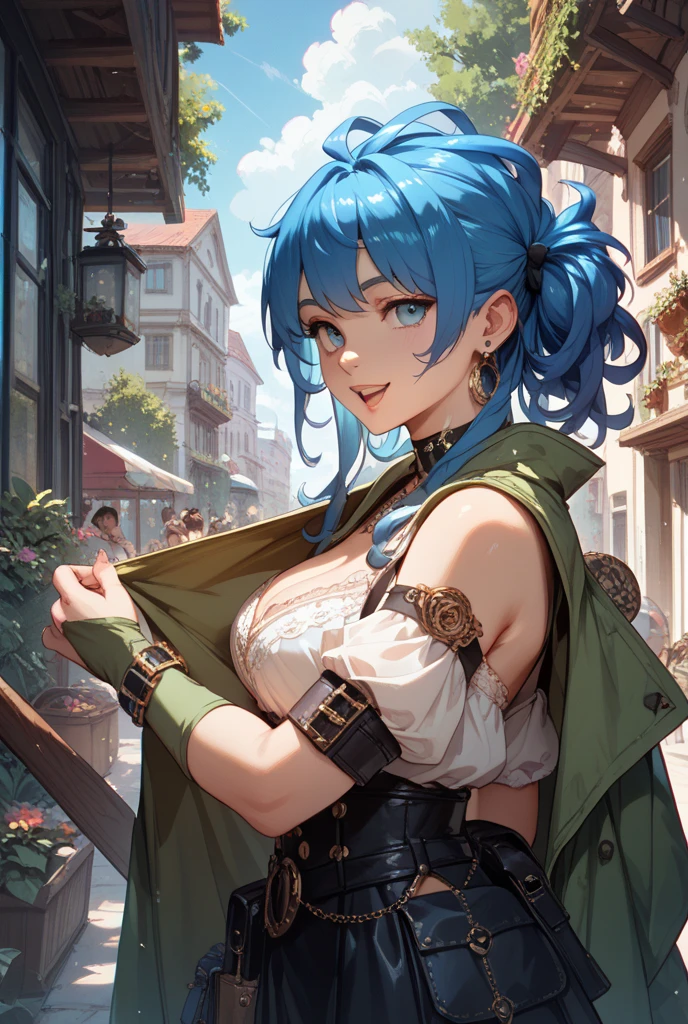 masterpiece, best quality, ultra-detailed,
Rem, re zero, Blue hair, Short bob hair, large breasts, cleavage, navel,
smile,((standing (on side) )),china clothes, long slit, heart pasties,Jirou,