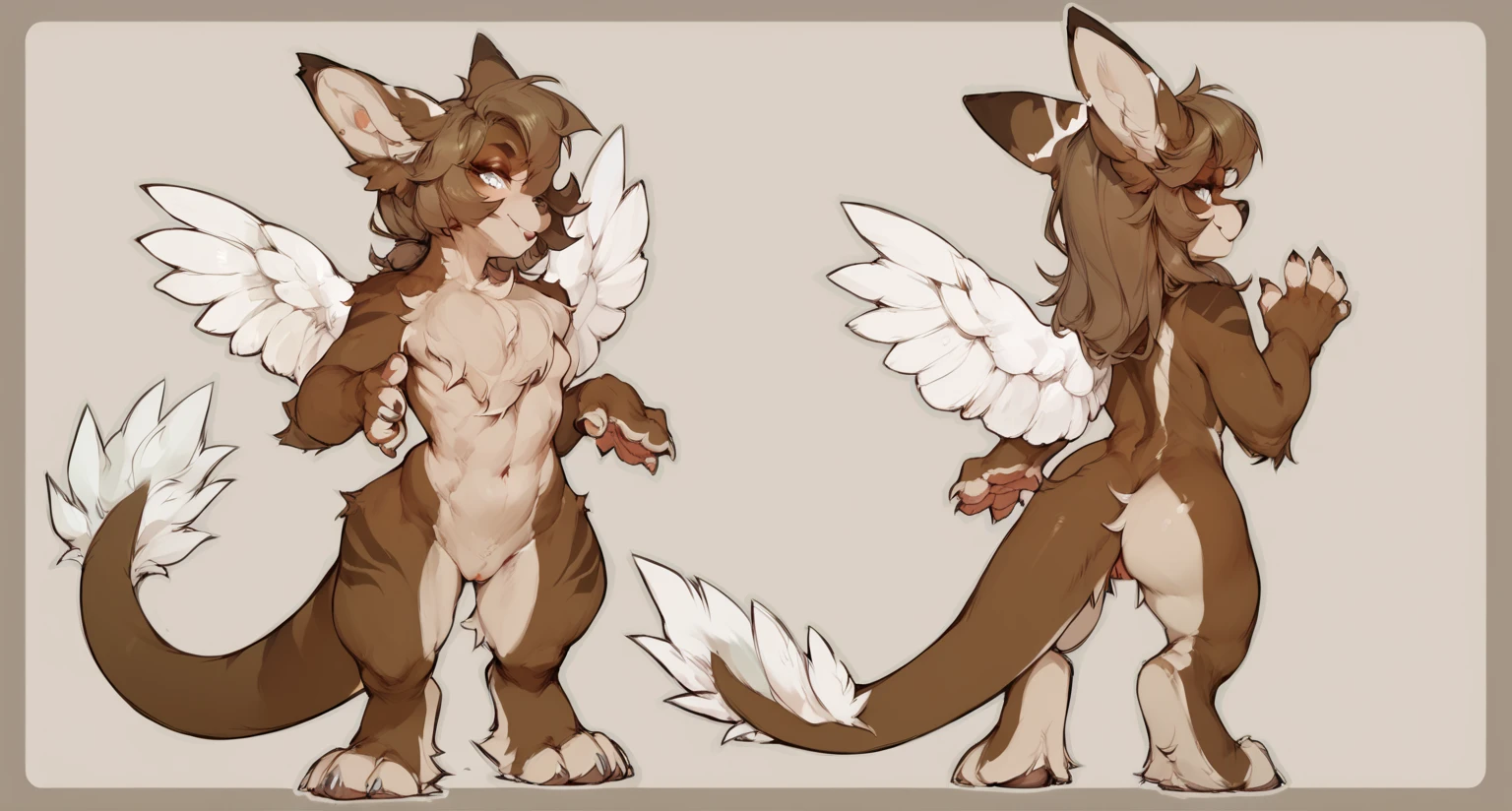 ultra-detailed, masterpiece, masterwork, high quality, best quality, hdr, ((reference sheet, three views from front, back and side, costume setup materials)), posted on e621, (by hioshiru), nsfw, male, chibi, (white little body minotaur), hairy dragon, (long silver hair, yellow eyes, white chubby body), standing, (nude, micropenis, foreskin, perfect balls)
