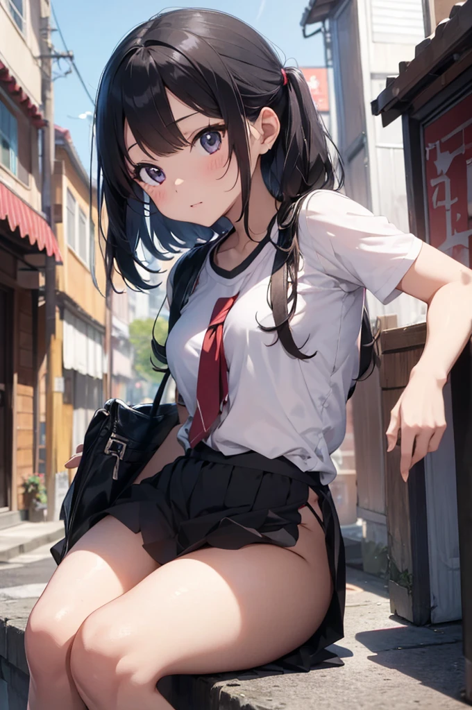 (paisaje urbano:1.2), NSFW, (Rostro de amor, I'Estoy tan feliz:1.5), (mecha musume, chica cyborg), adolescente, Elegant angle, Pose elegante, (auricular, mechanical fuselage, Mechanical clothing), mirando al espectador, flequillo cortado, minifalda azul, plastic corset, Hermoso efecto de luz, piel brillante, (furisodio, mangas largas removibles, manga muy ancha:1.2), (caution decal, logotipo corporativo:1.5), (small open mouth:0.8), pechos grandes, Caderas anchas