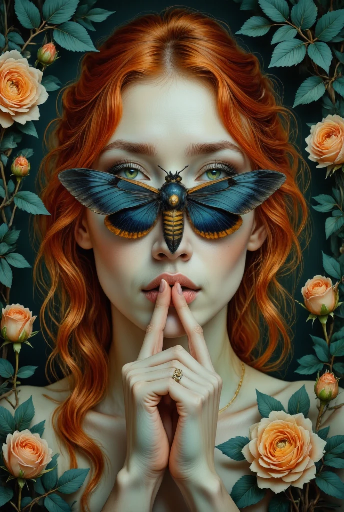 (,(masterpiece), (High resolution), (Very delicate), (masterpiece: 1.2, highest quality), scribble, nightmare, Doll-like face, Manga style, rough sketch, Manga styleイラスト, Japanese painting, whole body,(snap shot), Flat Illustration, Creepy Appearance, Unique atmosphere、A man surrounded by a multitude of insects、Grotesque background、Zombie with glowing eyes behind the girl
