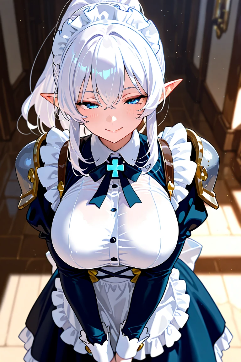 Maiden outfit, cowgirl, in pusellatio mouth, wh hair, blue eyes, erect nipples, coven seme