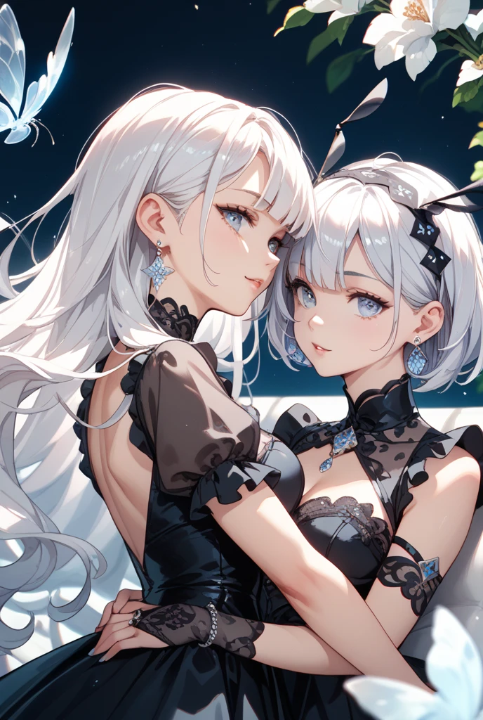 Highest quality, masterpiece, Ultra-high resolution, (Realistic: 1.4), RAW Photos, One girl, Off the shoulder, Cinema Lighting, Kiss pose, Heterochromia iridis, Gray Hair, Gray Hair