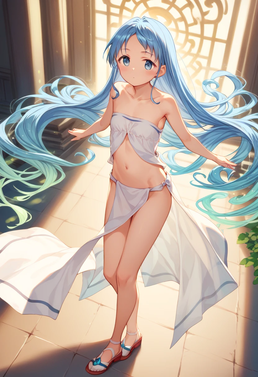 ((True best masterpiece, Ultimately perfect quality, Extremely delicate details)), ((Blue skin, Slim body, Whole body)), A skinny girl with small bust