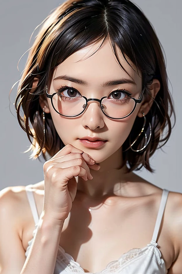 ((Highest Quality、masterpiece、high sensitivity、high resolution、Detailed Description、delicate facial depiction、Fvalue:6.0),((Slender Woman、wearing glasses)),lingerie、Hands and feet tied、