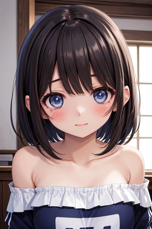 (masterpiece:1.3), (Best Quality:1.3), (Ultra-detailed:1.2), ((kawaii)), Cute, (lovely), ((sexy)), ((Extremely detailed)), 4K, (8K), Best Quality, (Beautiful), Illustration, anime style, (bold line:1.2), Gradation, looking at viewer, //, (bent down:1.1), (arms behind back), //, a cute girl, 1girl, (solo:1.2), gleaming skin, //, (big nude chested), (Perfect eyes:1.2), (Perfect iris:1.2), //, blue hair color, (beautiful eyes) //, (half closed eyes:1.3), (sexual expression:1.2), Fascinated expression, smile, (blush:1.2), //, , Emphasizing cleavage, (down blouse), mini Skirt to see underwear, //, modern pink restroom, on bed, xposed abs, hard abs