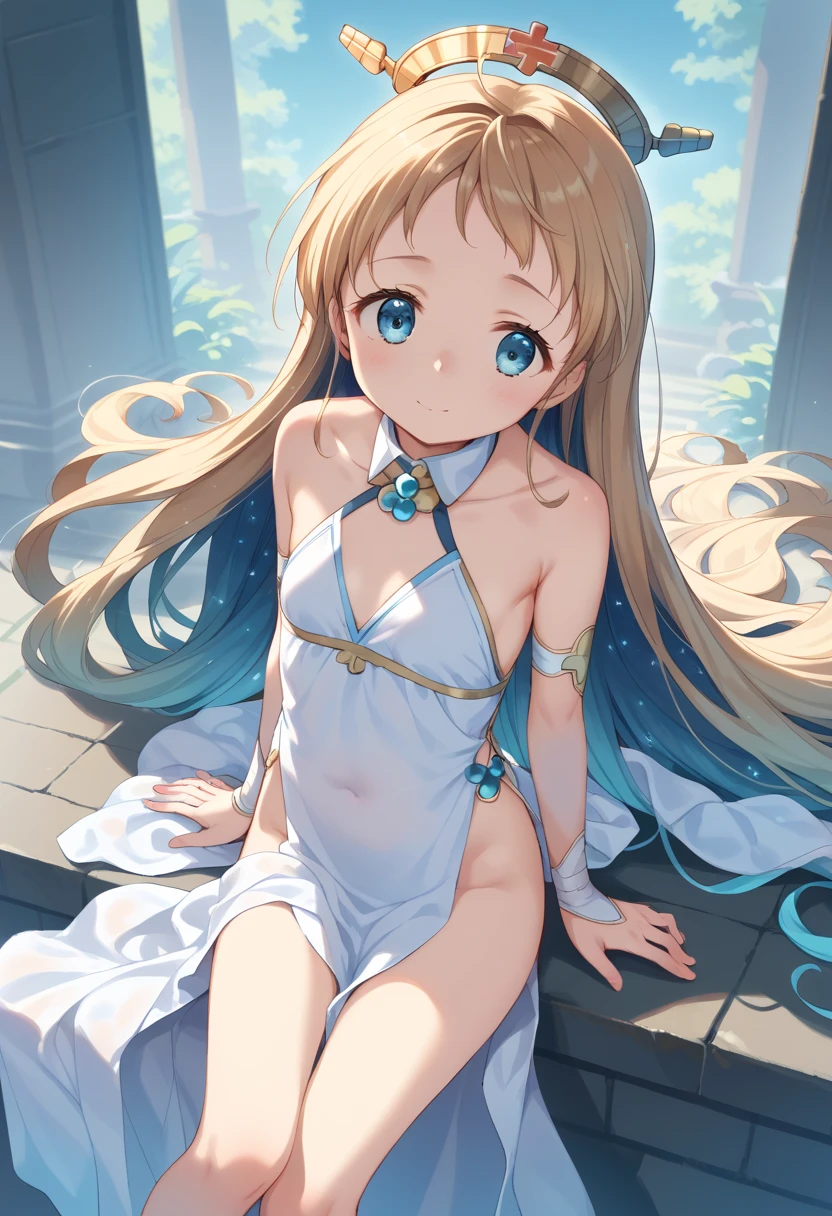 Yellow Hair，Blue eyes，Carly，Adorable，((A look at the sheer, see-through blue mini dress))，Blue high heels on her feet，whole body，Fingers and arms are not exposed，Blue rose flower field in the background，Blue sky and white clouds，，Happy expression，High quality light and shadow，Artistic Sense((Hair Bun))(Very long hair))((Blunt bangs))((Bitch))((tsurime))((Big eyes))((Skinny body))((expensive))(Pale skin))((Botanical Prints))((infant))((Showing nipples under shirt))(Pale skin))((Botanical Prints))((infant))((nsfw))((((5 years old)))(((infant)))((Lolita)((Naked lower body))