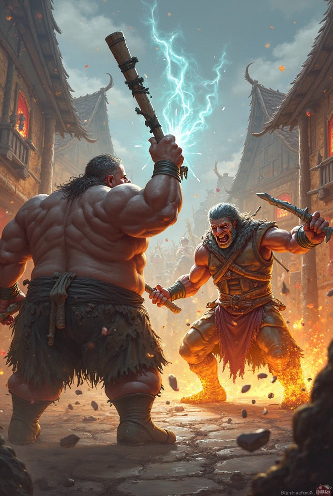 Create a scene from the Warcraft game where a hammer enters the butt of the hero Trent Warchief

