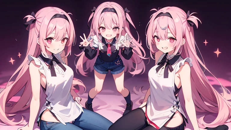 Details、Ultra-detail、masterpiece、top-quality、Beautiful fece、A detailed eye、 、(focus panties), (I look up at the five girls from the ground.)、(Five girls are standing in a circle around me, looking down at me.:1.5)、circle、(seductive grin), (((5 giant girls)))、((angle from below)), 5 young face, (thighs), 5panties, (angle from under 5 girls),baby face,mesugaki,5 succubuses,(Pink ribbon:1.1)、(Two-side-up)、Pink tie、pink bra、Shady face、Light pink hair、malicious smile、Bruises and ugly facial features、Young features、(Lori:1.2)、long-sleeve、puffy sleeves fluffy hair、Elementary school girls、Short stature、Chiquita、Colossal tits、(Put your hand on your face)、Buriko、Ruffled uniforms、hair clips、(Ridicule:1.1)、looking-down、Looking from below、Being looked down upon by girls、(Looking from below:1.2)、ultra gigantic tits、Pink heart symbol、Mass of heart、(Heart Effect:1.1)、(heart mark:1.1)、demon tail、Devil's Tail、Succubus、(ultra gigantic tits:1.3), (6+girls,multiple girls, crowd:1.3),