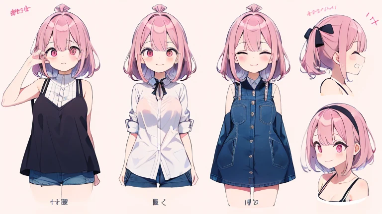 best quality, masterpiece), 1girl, 15 yo,cute, standing girl, three view drawing, front and back and side, character sheet,full body,simple background,face close-up