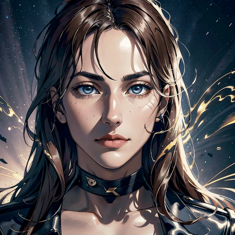 photorealism, half body portrait of a young woman, 20 years old. beautiful realistic eyes; fantastic face, Caucasian, beautiful look, leather jacket, Michael Garmash, Daniel F Gerhartz, Storybook style, warm dreamy lighting, white background, volumetric lighting, pulp adventure style, fluid acrylic, dynamic gradients, vivid color, illustration, highly detailed vector curves, simple, smooth and clean, vector art, smooth, Johan Grenier, character design, 3d shading, cinematic, ornate patterns, elegant organic framing, hyperrealism, posterized, collection of masterpieces, lush vivid colors, twilight, wet gouache --auto