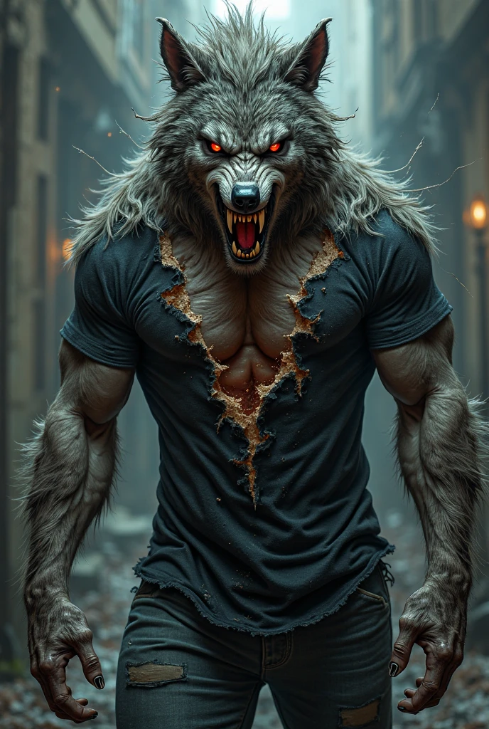 (Masterpiece:1.2),(Highest quality),(Superb details),(Ultra high resolution),(best illustrations)Highly detailed,Cyberpunk strong demon wolf humanoid,Powerful,strong,Sky blue scarf,Big muscles,6-pack,chest hair,Dynamic Action Firehand,Mouth shouts,angry
