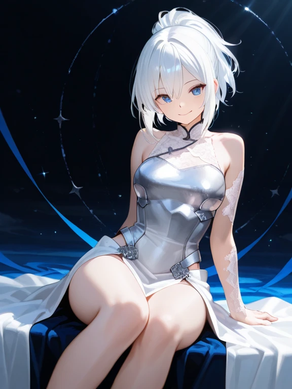 1 girl, (solitary:1.2), ((masterpiece)), Slim, , Pale skin, ((Exquisite eyes)), (Bokeh effect), Sweat, (Dynamic Angle),white hair, short hair, Bare shoulders,he'clavicle, armpit, (External), Smile, School cafeteria, Thong,sports shoes,White knee socks,running,Beautiful breasts、Huge breasts:1.4,Full breasts,White Girls Sports,high resolution,Super detailed,Fraction,Slim腿,Beautiful breasts、Huge breasts:1.4,Full breasts