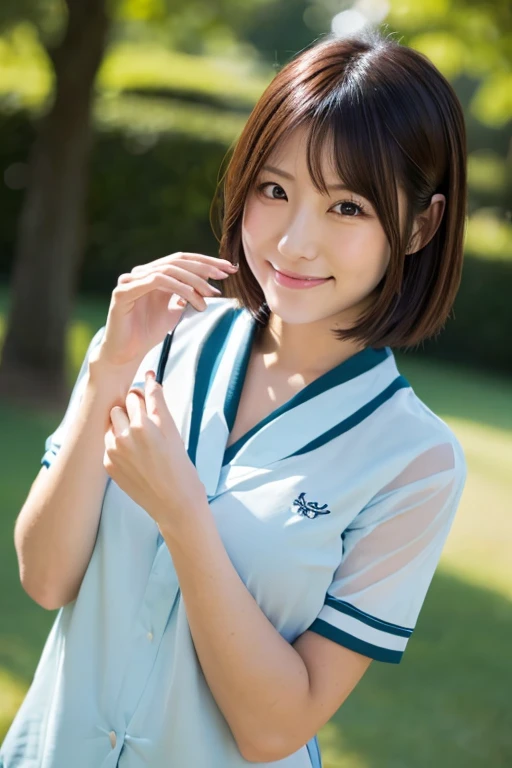 （8k、live-action、Raw photo、Highest quality、masterpiece：1.2),(Outdoors,Front lighting:1.2),((Perfect lighting)),(濡れたhair),Watching the audience, smile,(Erotic),18-year-old,student,White skin,knees,Small Face,前hairを真ん中から分けます、The forehead is visible,skinny,skinny)、masterpiece,Highest quality、超A high resolution,One person, solo,Close-up shot、cute、Back to Students,(Nurse clothes with a lot of exposure:1.3),High school student,Japanese women,（フォトReal：1.37）、Photon Mapping,Realistic、cuteSmall Face,Brown eyes、prospect、Depth of written boundary、Blurred Background、Real,(前hairが見える), hair, kneesが見える, thigh,(Nogizaka Idol), actress、Big and ample breasts、Cleavage、Super fine、7 heads、(Skin with visible pores:1.2)、(Focus on the face)、Natural neck、Check and correct the skeleton