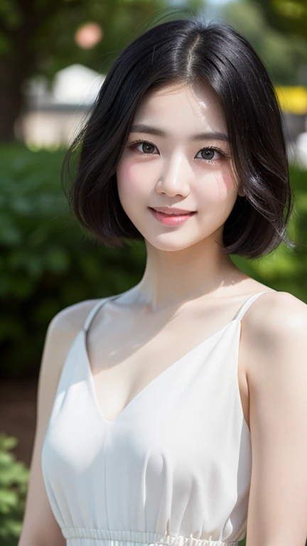 8K, Ultra-high resolution, Highest quality, masterpiece, 三分割法によるphotograph,Surreal, photograph, 1 Girl, (:1.3), pretty girl, Cute face, Beautiful eyes in every detail, 細かくdetailedに,masterpiece,, One Girl:1.2, Japan Female Announcer,whole body,Night dress, 黒絹のドレスを着てphotographを撮る女性 , wearing a Night dress,Mini length, Attractive thighs, Sensual,A carefree smile,Heal the heart,Black Hair,Short Bob,Looking at the audience、beauty,Long neck、Laugh a little、Please close your mouth and laugh、(((Ideal body type))),A cup small breasts :2,、Portraiture:2、Perfect Anatomy、鮮明なdetailed、detailed、Surreal、Light and shadow,Strong light