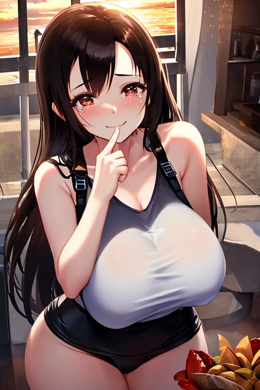 High resolution, Very detailed, perfect lighting, beautiful detailed eyes, ((masterpiece,Best Quality)), absurdities, alone, princess zelda, by the width, crown braid, Hair clip, pointy ears, Gloves without fingers, black gloves, smile, curves, nod, , deep neckline, deep neckline, visible underwear, pink thong, black fitted denim jacket, black denim shorts, touching her breasts in a sexy way, close up, black fur, close up, pigtails with bangs, pigtails with bangs, touching her breasts in a sexy way, teal eyes, close up, pigtails with fringe, Black hair