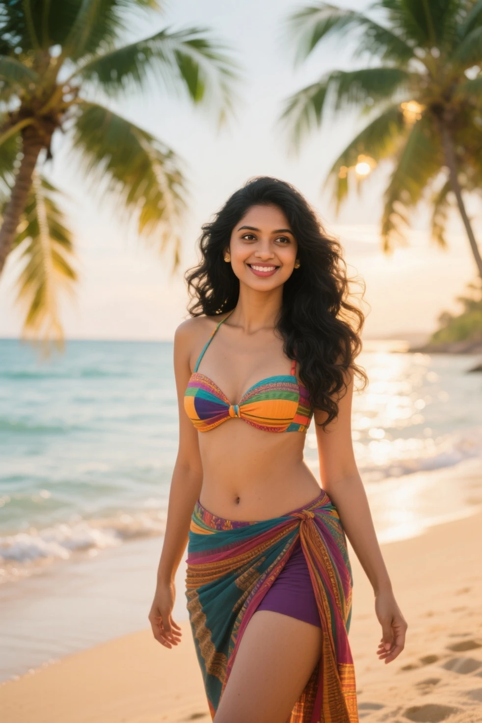 A beautiful indian hippie girl, Portrait photography by Art Germ, realism style, Lustrous skin, The main character of the cartoon, Natural light, tight lips, Strong body, Feminine body, full length, viewer, (Smile:1.2), Depth of field f/1.8, studio shot, (((looking in camera))), looking in camera, ((( Camera Eye))) , ellen von unwerth, (Sexy Pose:1.5),