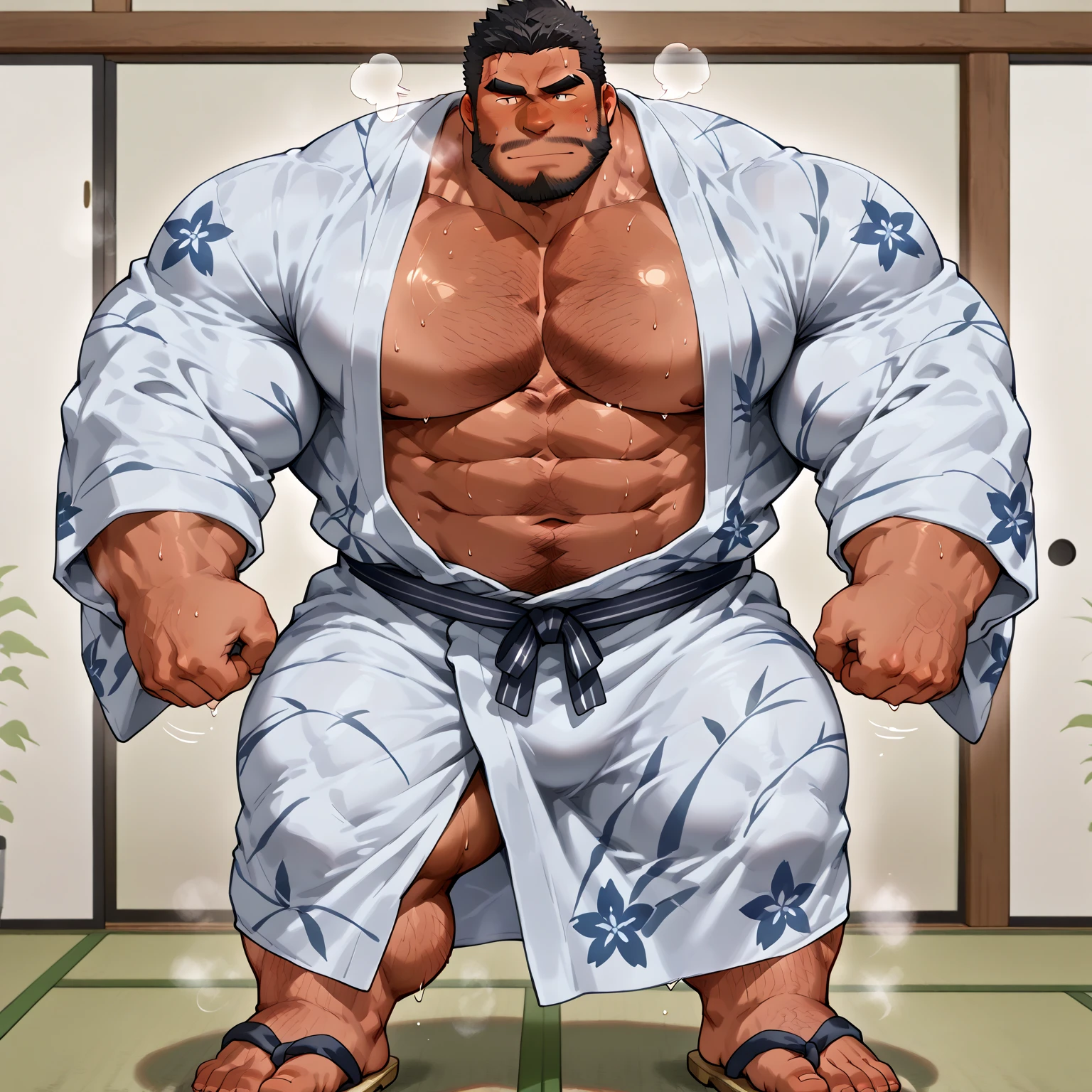 Muscular Physique、male、40s、Bearded、anime colored、judo、judo着