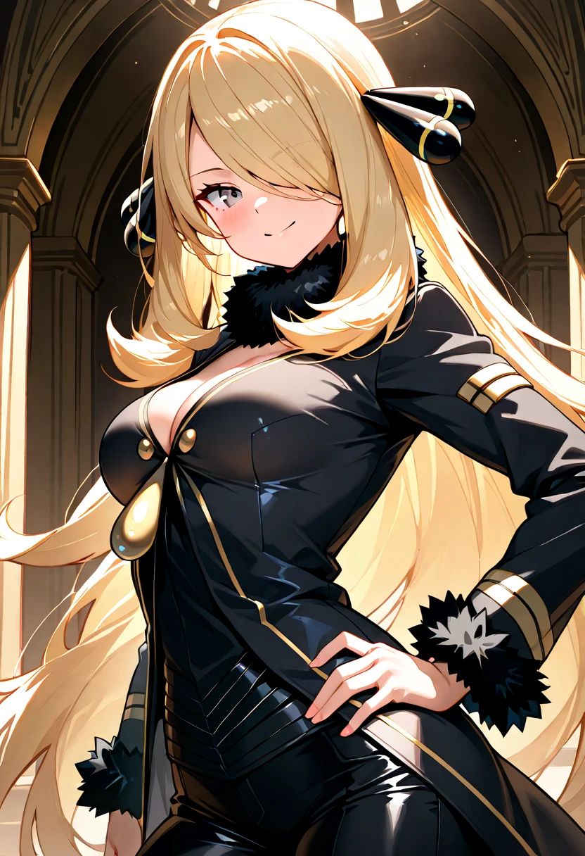 ((masterpiece)), ((best quality)), 1girl, adult, long hair, big bust, ((blonde hair)), very long blonde hair, ((intimidant look)), ((close-up)), profile image, green eyes, black and red clothes, sexy, dark colors, brillant eyes, ((coat with fur)), ((wavy hair)), exposed skin, ((sexy pose)), ((intimidant look)), good anatomy, ((dark sage clothes)), ((straight cut bangs)), emotionless, intimidant, ((beautiful eyes)), dark background, close up, ((detailed eyes)), beautiful eyes, ((detailed face)), hair bang, frontal look, evil, relaxed, smile, magical goddess othinus, abs, detailed face, eyepatch, huge tits, full body, ((detailed))