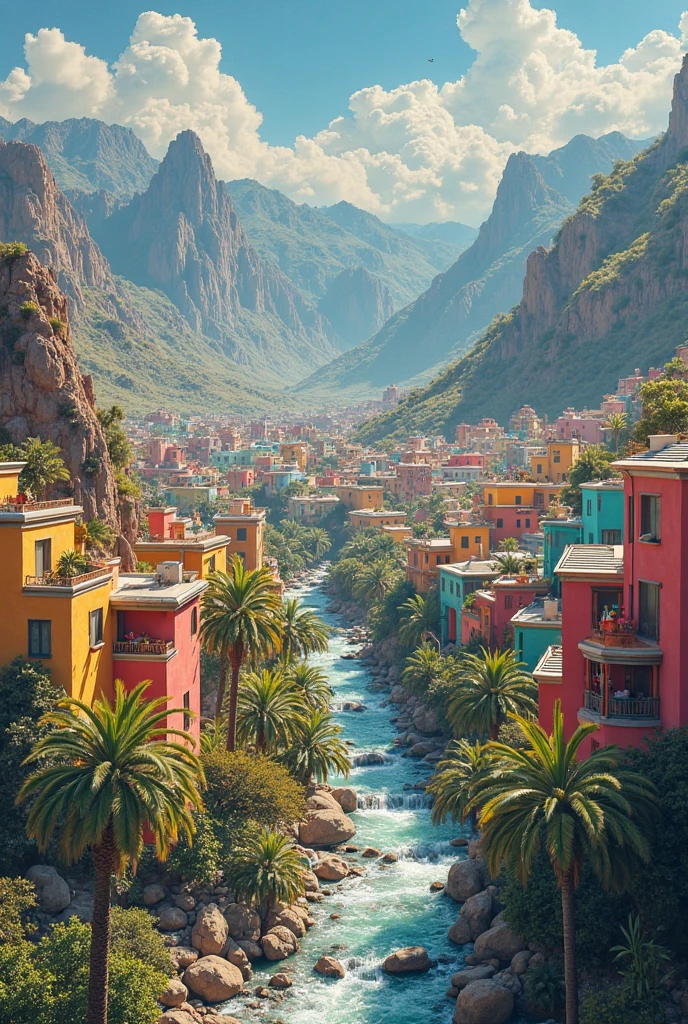 **Description of an Imaginary City**

- **Climate and Atmosphere**
  - Incredible heat everywhere, Piercing the air.
  - The bright sun shines mercilessly, creating sultry, Rich light.

- **landscape**
  - Lots of tall palm trees, engraved plaun.
  - Fascinating mountains surround the city, their rocky peaks in seven expanses against the backdrop of multicolored buildings.

- ** architecture**
  - The city fascinates with its diversity: **are much larger than buildings** of various shapes and sizes.
  - Bright and rich colors — from soft yellow to deep blue, every house expresses its individuality.
  - Architectural styles are varied, from modern to traditional, creating a unique visual effect.

- **landscape**
  - The green on the mountain slopes, contrasting with the brightness of buildings.
  - Streams and waterfalls, flowing down from the mountains, gives freshness to the surrounding.

This imaginary city — a symphony of color and life, airspace where every element creates harmony in the environment. There are too many cities in this city, is full of them.