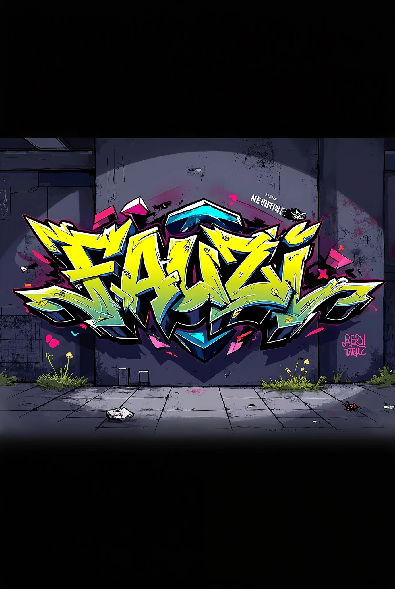 Beautiful graffiti "Fauzi". Fond noir, artistique