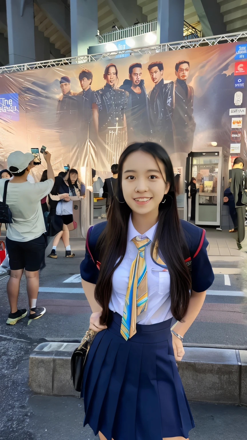 (masterpiece, top quality, best quality,1girls,Korean, beautiful face, smile, long hair, 19 years old, Tank top,((light gray shirt)), sleeveless,((Short((light gray shirt)), sleeveless,((ShortPleated Skirt:1.3)),Pleated Skirt:1.3)), White shoes, hills, full body view, sunset,