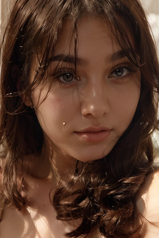 (superior quality), (high resolution), (realistic), (cinematic),smallest on the planet, little tits, , extreme close up camera, cum shot, cum covered face, full of cum, cum dripping, sad face, hatred, cum hate, disgusts, green eyes