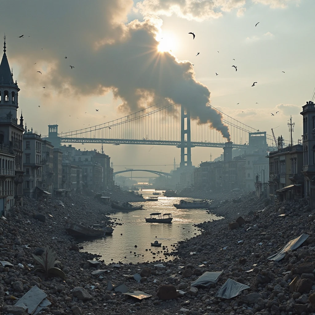 TWO ARMY INVADING A CITY, WITH MANY DETAILS, REALISTIC IMAGE