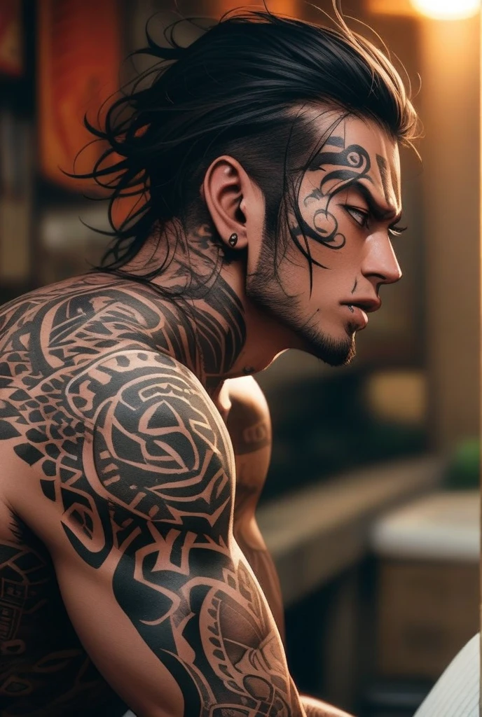 Black medium length hair,male,Eye,Full body painting