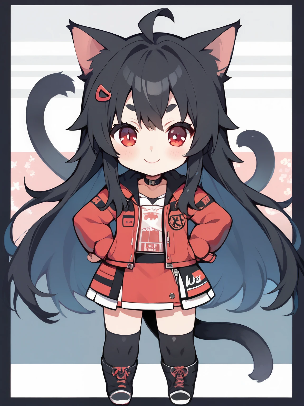 score_9, score_8_ up, score_7_ up, score_6_ up, score_5_ up, anime,nsfw, uncensored ,( chibi:1.ung ,solo,1 girl\(cute, cute, ,(Evil Smile),(black hair:1),(long hair),(twin tail hair),pale skin, Skin Color Blue , Red Eyes, with shining eyes , (big eyes),(breast:1.4),(punk fashion:1.6),(torn clothes:1.5),(tight tube top),(Tight Hot Pants),(The stomach is visible:0.8),(torn black short jacket:1.4),(fluffy black cat ears :1.4),(dynamic pose),(cute pose), spiral wash eyes, spiral eyes,bang\), in their 40s ,background\(outside, Noisy city, backstreet, narrow street, neon light, At night\), in their 40s ,quality\(8k,wallpaper of extremely detailed CG unit, masterpiece, high resolution, top-quality, top-quality real texture skin, Hyperreal, increase resolution, best quality, Very Detailed, wallpaper, golden ratio\),(クローズup:1.0)