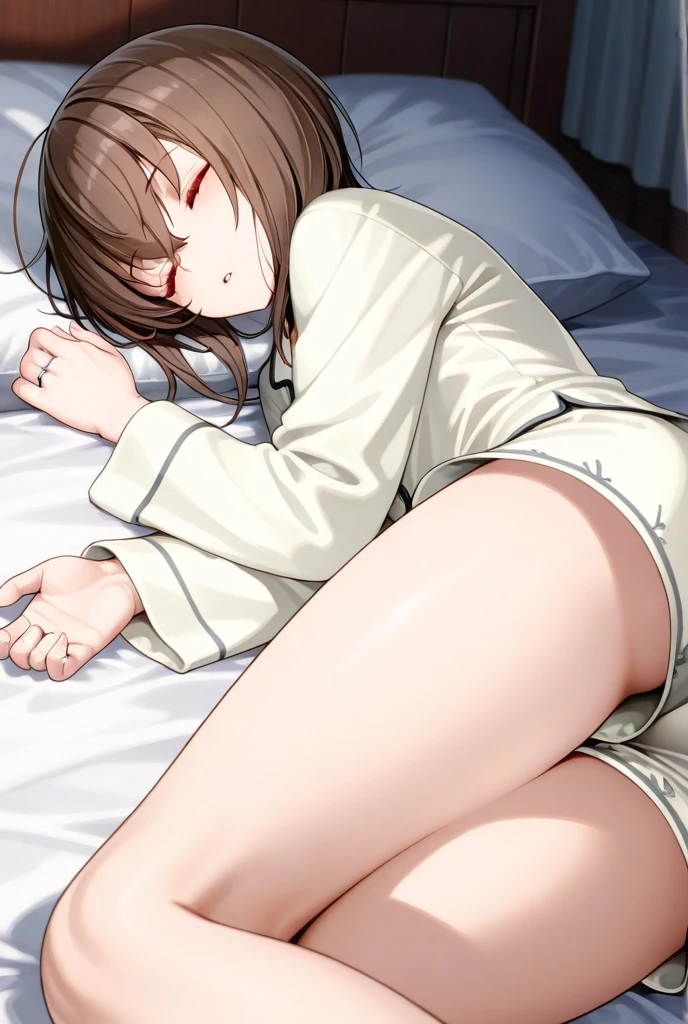 ((masterpiece, highest quality:1.2)),from back,nsfw,vaginal penis,POV,having sex:1.5,doggy style,,cowboy shot,1woman,20 year old beauty,solo,((very small head)),long hair,dark brown hair,brown eyes,blunt,((very long and slender body)),toned body,skinny,medium breasts,oily skin,shiny skin,tears,open mouth,drooling,sweat,(Injury:1.5)、(naked),Love juice、navel,On all fours,spread legs:1.5,Stone wall、Simple bed、Simple bedroom、