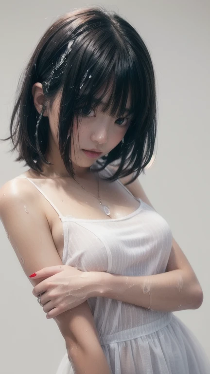 ((top-quality、masuter piece:1.3))、201 year old girl、Beautiful girl emphasizing slender abs:1.3、(Random hairstyle、huge-breasted:1.2)、(((Touching the pubic area with your hand:1.2、Climax face)))、hyperdetailed face、A detailed eye、二重まぶた、(((Face of sexual pleasure)))、Panting face、Iki face、beautiful countenance、Almost naked、Full body like、sexypose、((Recurve the body、barechested))、a wet body、((barechested、Climax posture、Touching the pubic area with your hands)、You can see the shape of the nipple、(((The nipple is visible、Pubic area visible、lying wet、closing eye、Crying face、The mouth opens only slightly、Beautiful drool、My legs are wide open)))、(((Short Bob Straight Hair、Climax face、Touching the crotch with your hand、Touching the pubic area with your hand)))、Raw photo、Face in love、Please wear only a uniform skirt、no panty、no-bra、Two hands、Two legs、Photo Quality、Toned waist、Beautuful Women、Beautiful waist constriction、stick out your butt、The pubic area gets wet and the juice drips、Beautiful climax face、Lower body soaked、Shot looking up from crotch to face