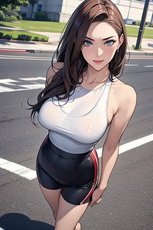 a girl in valentine's day waiting for her boyfriend showing her boobs, sexy yoga shorts, ((detailed nipples)), festival landscape or cityscape, medium breasts, flirtatious, ((very detailed)), perfectly detailed face, detailed hand, photorealistic image.