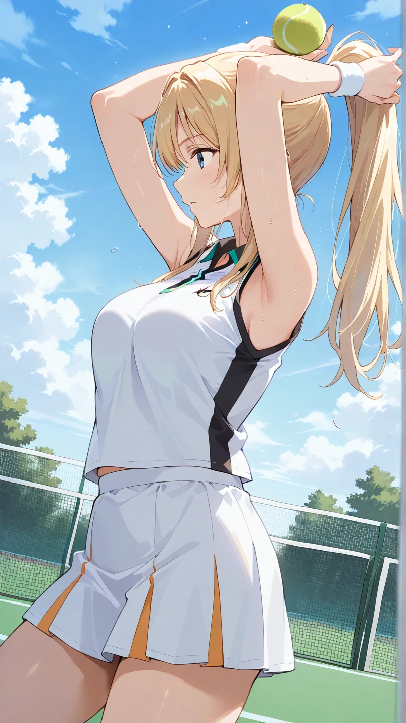 mastute piece,Best Quality,insanely detailed,8k cg,nsfw,
(shoot upper body:1.3),
(1girls:1.3),standing,looking at viewr,body in front,both arms behind back,(badminton-uniform:1.3),(bare breasts:1.2),(bare nipples:1.2),
break,
blush,shy,(ecstasy face),(trembling:1.2),break,(light yellow hair:1.3),
break,
perfect breasts,perfect teats,(open mouth:0.9),(large breasts:1.2),
(badminton-court),