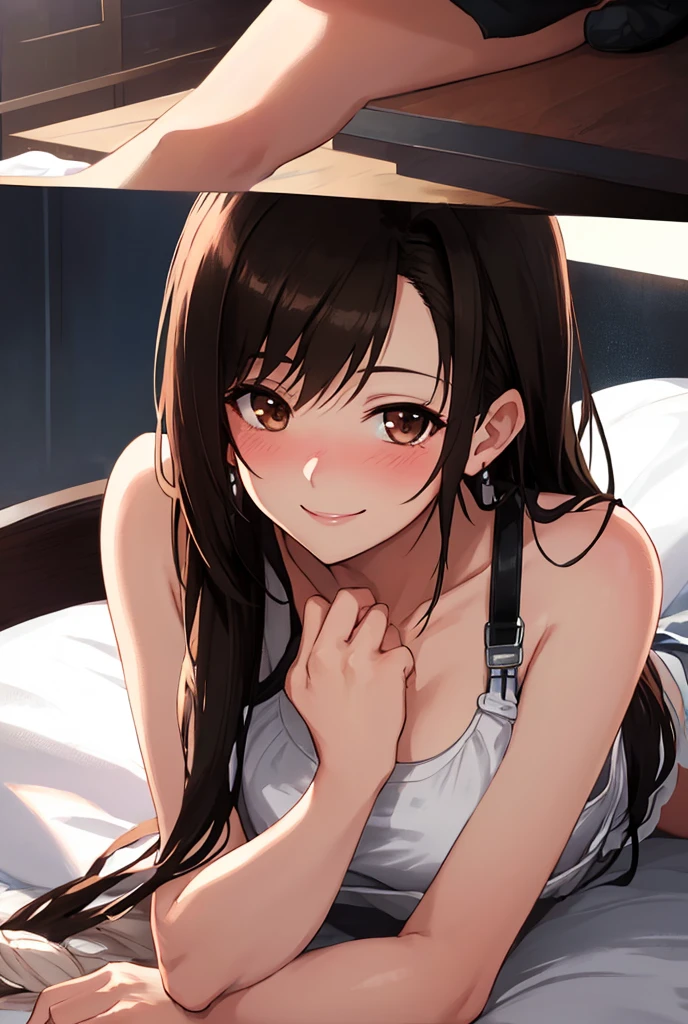 1girl in、As-、Cute underwear、Upper body portrait、Sleeveless、poneyTail、brown haired、Brown-eyed、Long ponytail、M size breasts、High school students、cleavage of the breast、Camisole