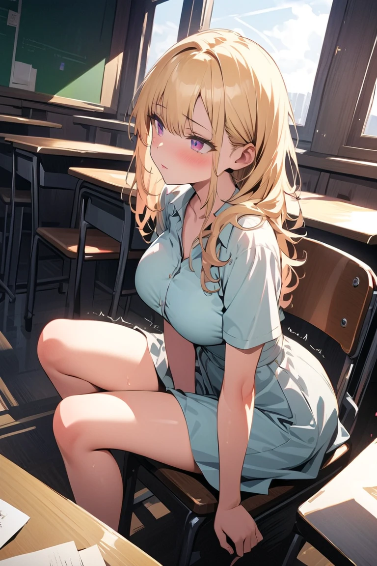 Best image quality, classroom, ""White underwear"", Completely naked, sit, Spread your legs, Rainfall, Blonde, ""woman"",