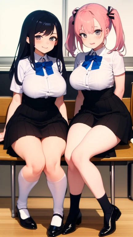 ((Highest quality、High resolution))、(((Two Girls))), Portraiture、beautiful girl、Perfect body、Beautiful and bountiful breasts、classroom、high school girl、Gym suit、Bloomers、Embarrassing、(((抱き合ってkissしてる、kiss、lily、I'Seduce you)))、evening、Beautiful sunset