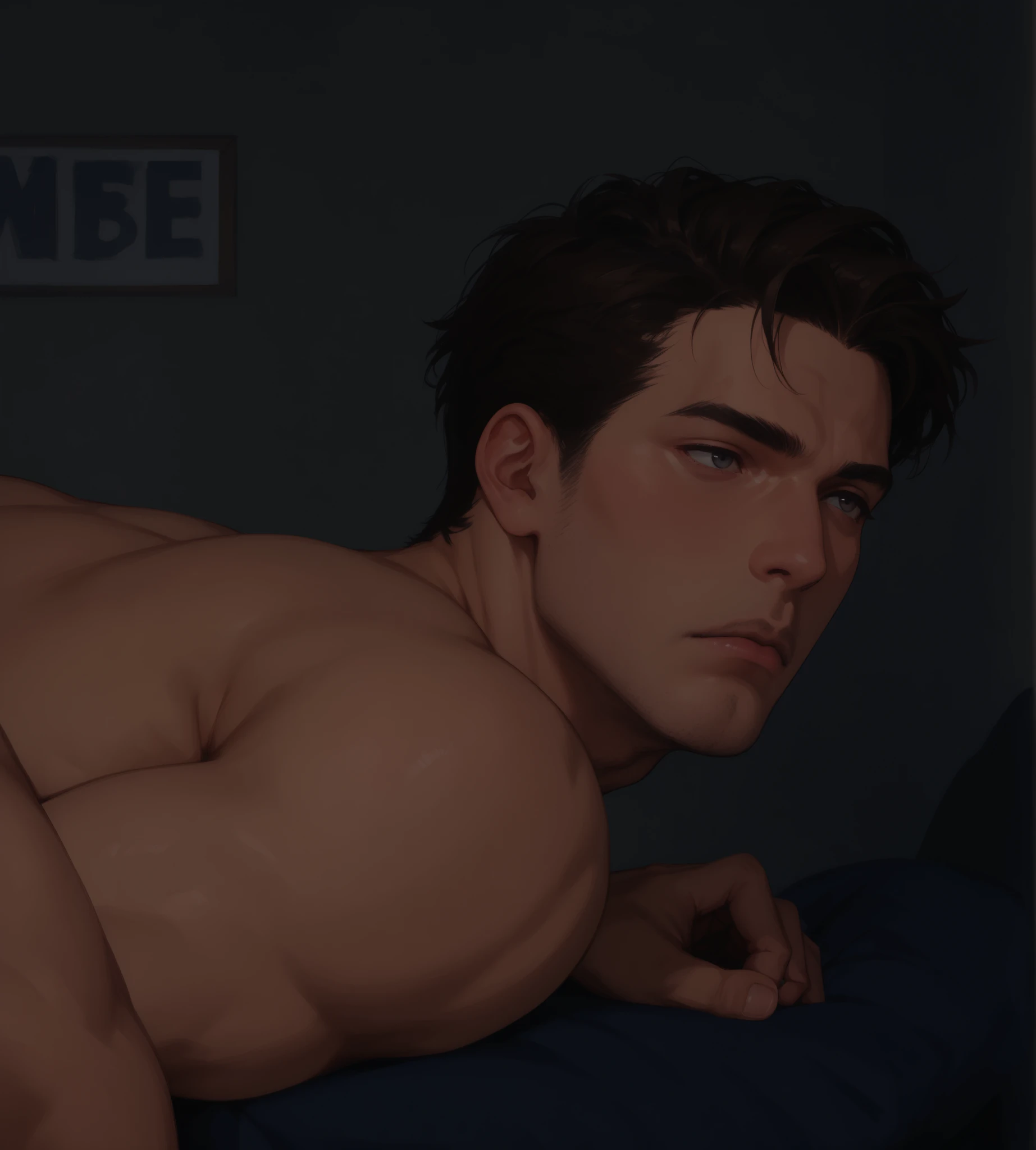 beautiful man, male beauty, cat eyes, frowning, muscled body, beautiful lips, beautiful nose, beautiful man, drawing style, marvelous, hd quality, Digital art